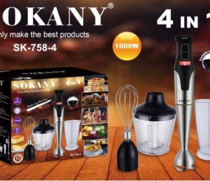 Блендер занурювальний ручний SOKANY SK-758-4 з 2 насадками, сталь
