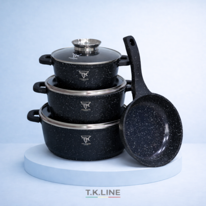 Набір каструль та сковорода з гранітним антипригарним покриттям Top Kitchen TK-00076, набір посуду 7 предметів (чорний) (4)