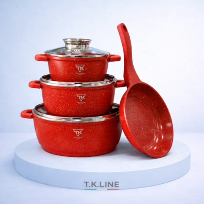Набір каструль та сковорода з гранітним антипригарним покриттям Top Kitchen TK-00076, набір посуду 7 предметів (червоний) (4)